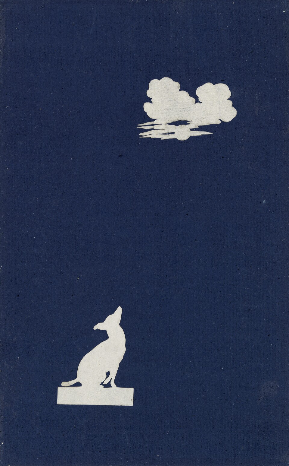 Zwei weiße Symbole auf dunkelblauem Hintergrund: Wolke über Wasser und heulender Hund