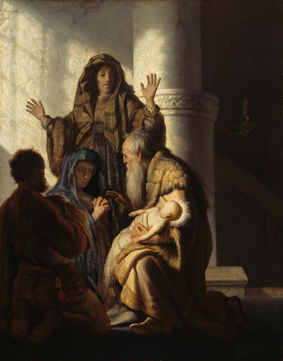 Rembrandt-Gemälde: Der junge Jesus wird im Tempel Simeon und Hanna präsentiert