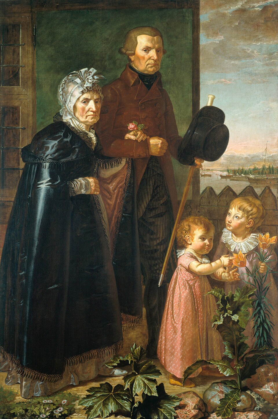 Gemälde einer Familie: Frau, Mann und zwei Kinder