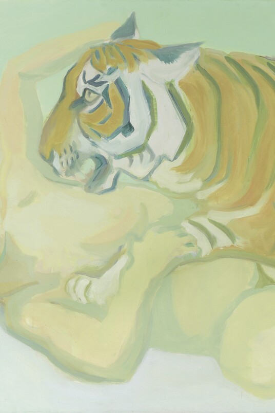 Maria Lassnig (1919–2014), Mit einem Tiger schlafen, 1975, ALBERTINA, Wien – Dauerleihgabe der Oesterreichischen Nationalbank © Maria Lassnig Stiftung / VG Bild-Kunst, Bonn 2026, Foto: Graphisches Atelier Neumann